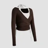 Slim Fit Color Block Long Sleeve Knit T Shirt Stylish Versatile Design Autumn Winter Collection