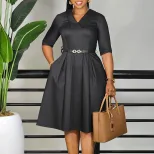 Elegant Solid Color African Dress Womens Fashion Short Sleeve Stylish Silhouette Perfect for Cas