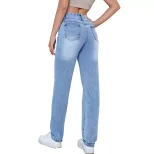 High Waisted Slim Fit Jeans Straight Leg Comfortable Stretch Fabric Flattering Design Casual Wea