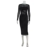 Womens Sexy Strapless Crop Top with High Waisted Bodycon Skirt and Fashionable Mesh Cover Up Tre