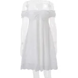 Womens Summer Dress Sweetheart Neckline Puff Sleeves Loose Fit Solid Color low MOQ