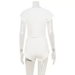 Summer Womens Two Piece Set Loose Fit Ruffled Hem Short Sleeve Comfortable Fabric Casual Home We