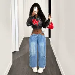 Womens Loose Fit Denim Cargo Pants Versatile Style Trendy Design Comfortable Fabric Perfect for