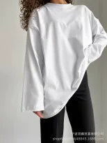 Womens Loose Fit Long Sleeve T Shirt 100 Cotton Distressed Design Casual Style Perfect for Sprin