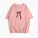 Womens Vintage Bow Print T Shirt Summer Casual Style Loose Fit Round Neck Short Sleeve 100 Cotto