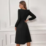 V Neck Long Sleeve Dress Elegant Fit Split Design Mid Length Perfect for Office Wear or Casual O