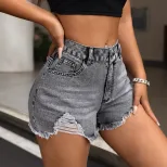 High Waisted Ripped Denim Shorts Womens Casual Style Trendy European and American Fashion Wholes