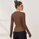 Womens Long Sleeve T Shirt Slim Fit Solid Color Casual Style Spring Summer Essential for Work or