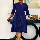 Plus Size Womens Dress Solid Color Fashionable Pleated Three Quarter Sleeve Suitable for Casual Occasions Wholesale