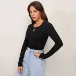 Womens Slim Fit Long Sleeve T Shirt High Stretch Versatile Trendy Design Autumn Winter Fashion W