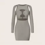 Bodycon Dress Hollow Out Front Ring Detail Milk Silk Fabric Sexy Style for Parties and Night Out