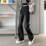 速卖通牛仔裤女2023春季新款韩版复古高腰设计感宽松垂感阔腿直裤
