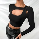 Slim Fit Long Sleeve T Shirt Sexy Short Style European and American Fashion Casual Wear for Wome