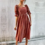 Vintage Polka Dot Ruffle Hem Dress Off Shoulder Summer Style Elegant Design Wholesale Available