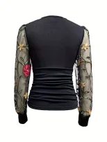 Womens Floral Embroidered Lace Panel T Shirt Ruffled Design Sexy Style Casual Wear Wholesale Ava