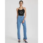 High Waisted Straight Leg Jeans Vintage Inspired Casual Split Hem Design Womens Fashion for Ever