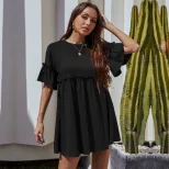 Summer Womens Dress Solid Color Ruffle Trim Loose Fit Casual Wear for Everyday Wholesale Availab
