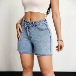 现货-66325#亚马逊跨境欧美外贸时尚设计感交叉腰头女装牛仔短裤