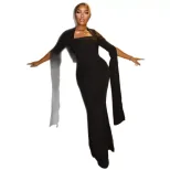 Elegant Long Sleeve Bodycon Dress Slim Fit Solid Color Off Shoulder Neckline Perfect for Parties