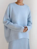 Womens Knit Sweater Round Neck Loose Fit Solid Color Autumn Winter Fashion Wholesale Available