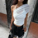 Womens Summer Top Stylish Color Block Design Sheer Mesh Insert Casual Wear Wholesale Available