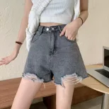 网红牛仔短裤女2023夏季新款破洞阔腿裤高腰a字超热裤宽松裤子潮