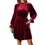 Velvet Party Dress Elegant A Line Silhouette Half High Neck Waist Defining Comfortable Fit Perfe
