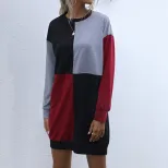 Womens Long Sleeve Color Block Dress Casual Fit Available in Red Blue Green Wholesale Ready to Ship
