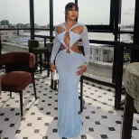 Fashionable Womens Bodycon Dress Solid Color V Neck Long Sleeve Backless Perfect for Parties and