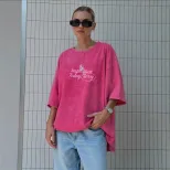 Vintage Letter Print Short Sleeve T Shirt for Women Summer Casual Style Loose Fit 100 Cotton Was
