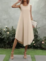Casual Fashion Womens Dress Solid Color Round Neck Short Sleeve Ideal for Everyday Wear Wholesal