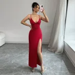 Slim Fit Sexy Split Maxi Dress Summer Collection Sleeveless Comfortable Fabric Perfect for Parti