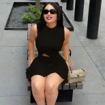 Solid Color A Line Dress for Women Ruffled Waist Hollow Out Design Short Sleeve Casual Style Who