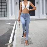 High Waisted Slim Fit Pencil Jeans Womens Casual Denim Trousers Trendy European and American Sty