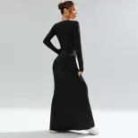 Black Knit Long Sleeve Bodycon Dress Square Neck Sexy Fit Elegant Style Perfect for Parties and