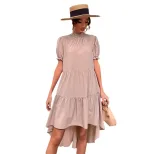 High Waist Solid Color Irregular Loose Half Turtleneck Pleated Dress Elegant Design Comfortable