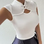 Womens Short Sleeve T Shirt Slim Fit Chinese Knot Design Elegant Style Perfect for Casual Wear W
