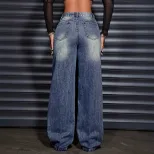 Womens Casual Loose Straight Leg Ripped Denim Jeans Comfortable Fit Stylish Design Versatile for