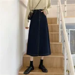 2022春秋新款中长款包臀高腰a字开叉显瘦百搭裙子牛仔裙半身裙女