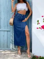 Summer Womens Denim Skirt Sexy Side Slit Design Casual Wear for Everyday or Outings Wholesale Av