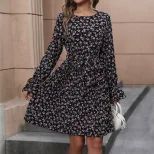 Womens Long Sleeve Ruffled Floral Dress Autumn Collection European and American Style Perfect fo