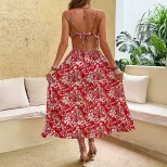 Red Floral Print Maxi Dress Summer Vacation Style Perfect for Dates and Parties Available for Wh