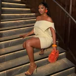 Elegant Womens Bodycon Dress Solid Color Off Shoulder Sleeveless Chic Style Perfect for Parties