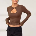 Womens Long Sleeve T Shirt Slim Fit Solid Color Casual Style Spring Summer Essential for Work or