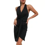 Womens Summer Dress Irregular Hem Bodycon Style Backless Solid Color Available in Black Wholesale Sizes S to XL