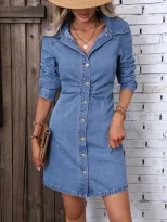 Vintage Denim Long Sleeve Dress Slim Fit Waist Defining Comfortable Fabric Casual Wear Spring Fa