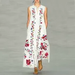 Fashionable Deep V Neck Printed Maxi Dress Sleeveless Trendy Design Comfortable Fabric Perfect f
