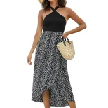 Summer Fashion Leopard Print Halter Dress Irregular Split Design Trendy Style Perfect for Partie