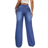 Wide Leg Denim Trousers Loose Fit High Waisted Flowy Design Casual Wear Street Style Wholesale A