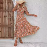 Womens Autumn Pullover Dress Floral Print Backless Loose Fit Casual Wear for Fall Wholesale Avai